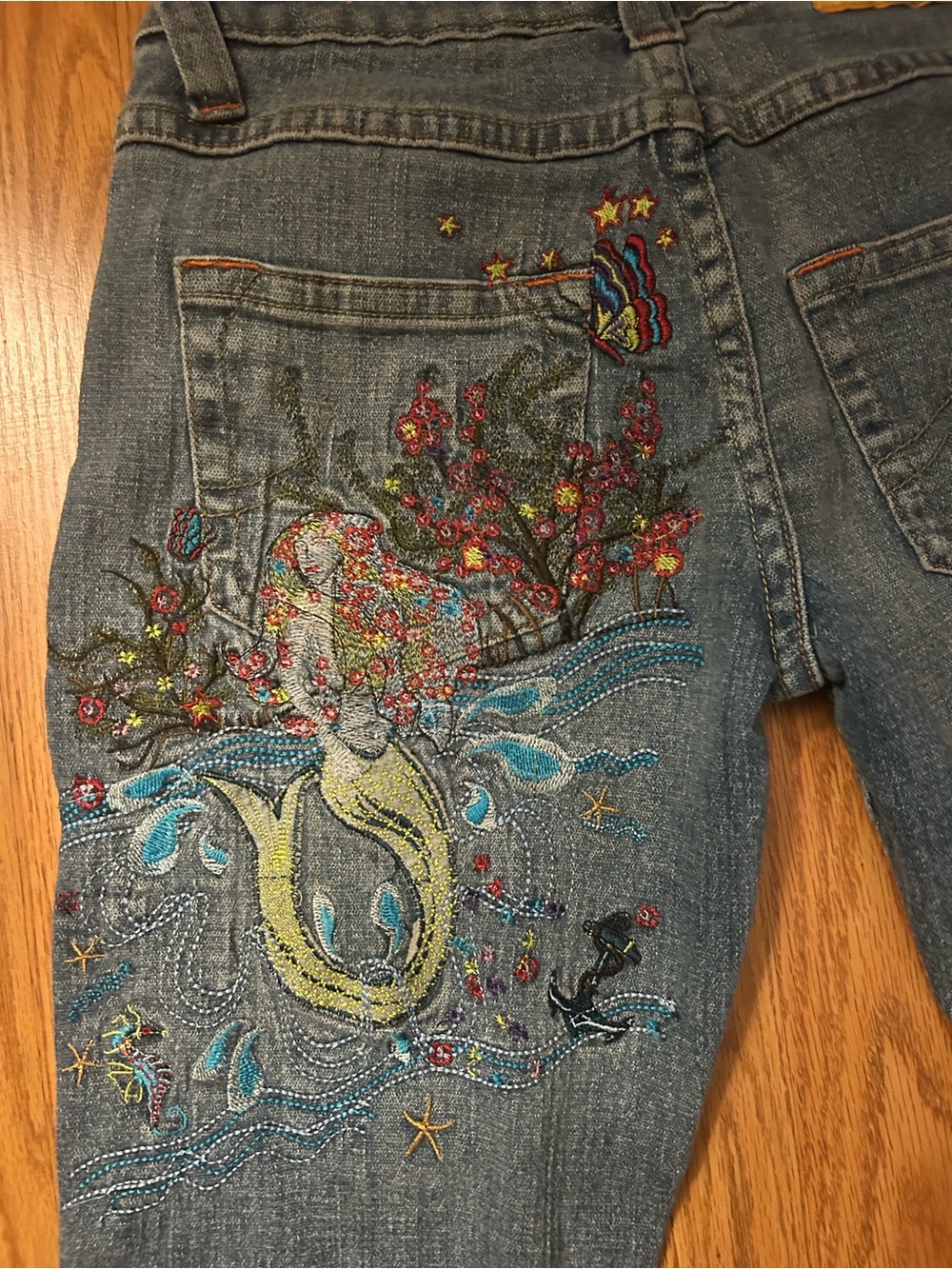 NWOT Y2K Vintage ZB Jeans Womens Sz 9 Unique Embroidered Mermaid Bootcut